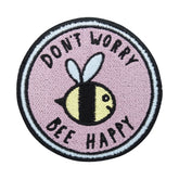 Klett Patch - Dont worry bee Happy | Klett Patches Lustig, Biene Aufnäher, Gym Klettpatches, Rosa Badge, Spruch Klettpatch, Finally Home