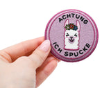 Klett Patch - Achtung ich Spucke Lama | Klett Patches Rund, Aufnäher, Lustige Klettpatches, Badge, Rosa Klettpatch, Finally Home