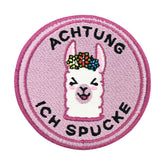 Klett Patch - Achtung ich Spucke Lama | Klett Patches Rund, Aufnäher, Lustige Klettpatches, Badge, Rosa Klettpatch, Finally Home