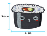 Schwarzer Kawaii Sushi Roll Patch - Maße: 5,4 x 7,1 cm