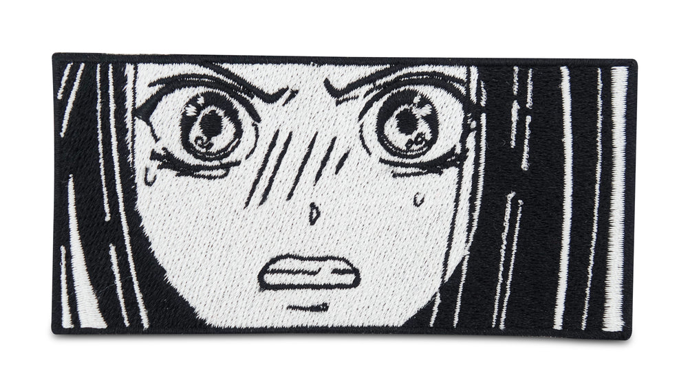 Wütendes Anime Mädchen Patch in Schwarz-Weiß