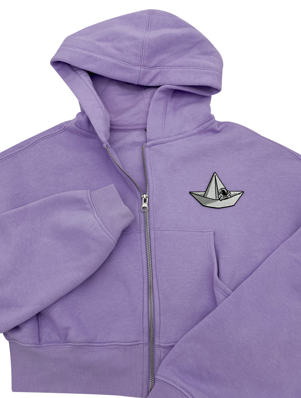 Raumfahrer Patch auf einer lilanen Jacke
