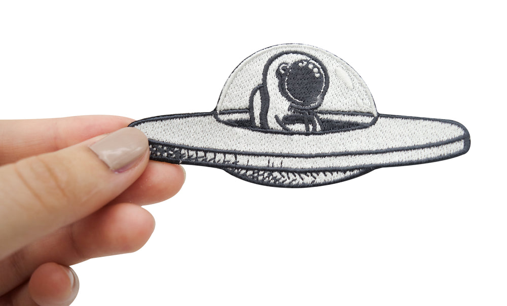 Hand einer Frau hält den Astronauten-Patch