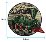 Grüner und beiger Eisenbahn Zug Patch mit der Maße: 7,6 x 8,4 cm