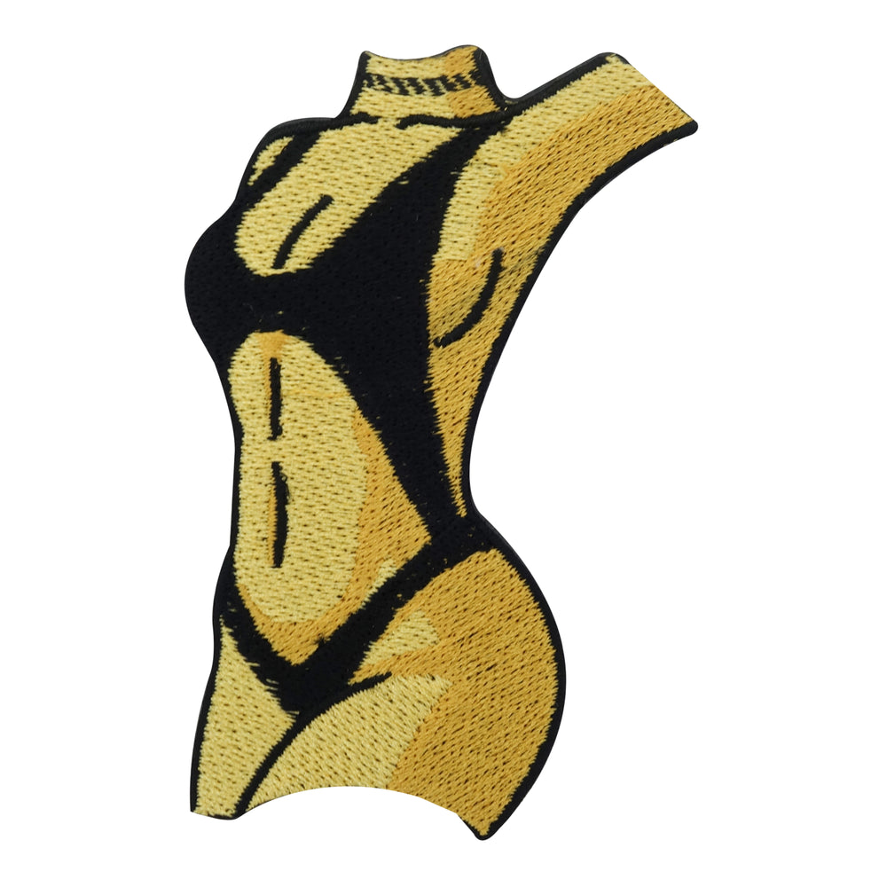 Beiger und schwarzer Frauenkörper im Bikini Patch