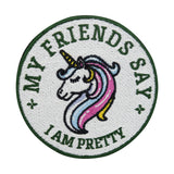 Runder Einhorn mit Spruch Patch in den Farben grün, pink, blau und gelb