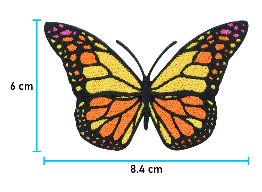 Oranger Schmetterling Patch mit den Maßen: 6 x 8,4 cm