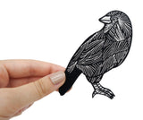 Frauenhand hält schwarzen Raben Patch