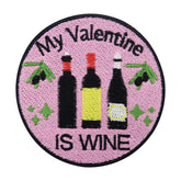 Pinker My Valentine is Wine mit drei Weinflaschen Patch