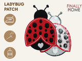 Vorder- und Rückseite des Patches, mit Bügelfolie. „Finally Home“ Logo und Nutzungsoptionen: Aufbügeln, Aufnähen, Aufkleben mit Textilkleber