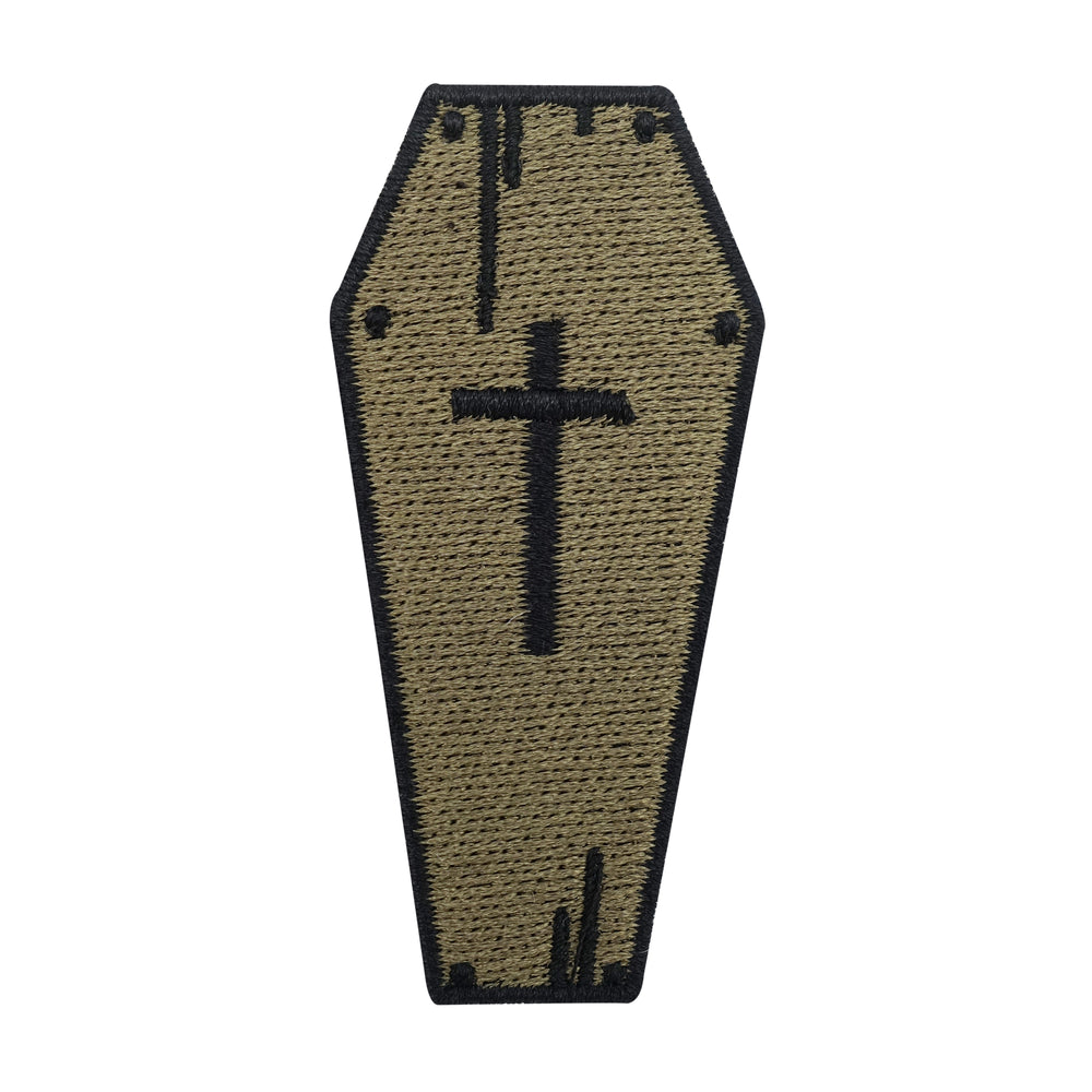 Brauner Sarg mit Kreuz Patch