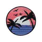 Sonnenuntergang am Meer | Strand Klett Patches, Sonne Aufnäher, Palmen Klettpatches, Badge Rund, Wasser Klettpatch, Finally Home