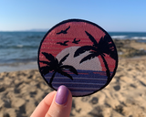 Sonnenuntergang am Meer | Strand Klett Patches, Sonne Aufnäher, Palmen Klettpatches, Badge Rund, Wasser Klettpatch, Finally Home