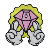 Pinker, weißer und gelber Diamant in Comic Händen Patch