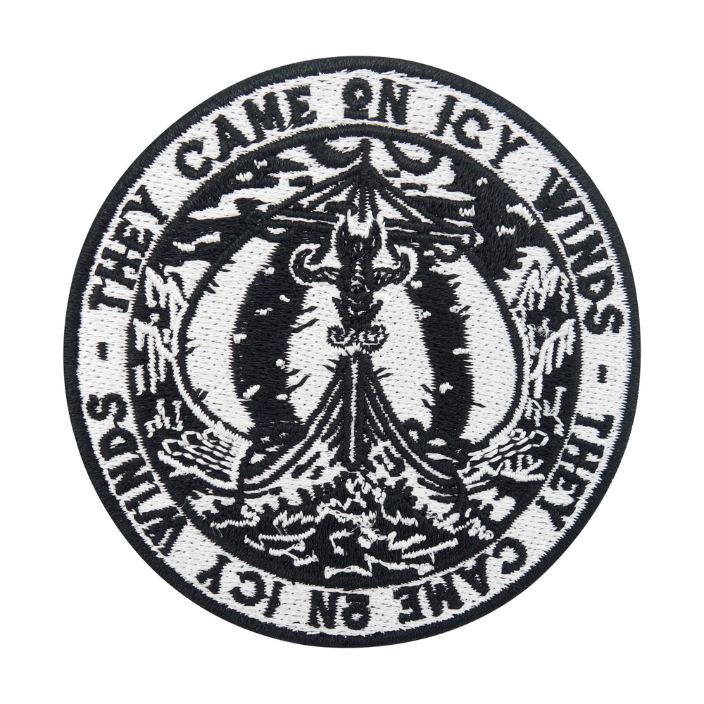 Schwarz-weißer Wikinger Schiff Patch