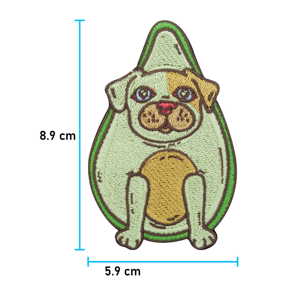 Avocado Hund Patch mit der Maße: 8,9 x 5,9 cm