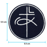 Kreuz & Fisch Patch mit der Maße: 5,5 x 5,5 cm