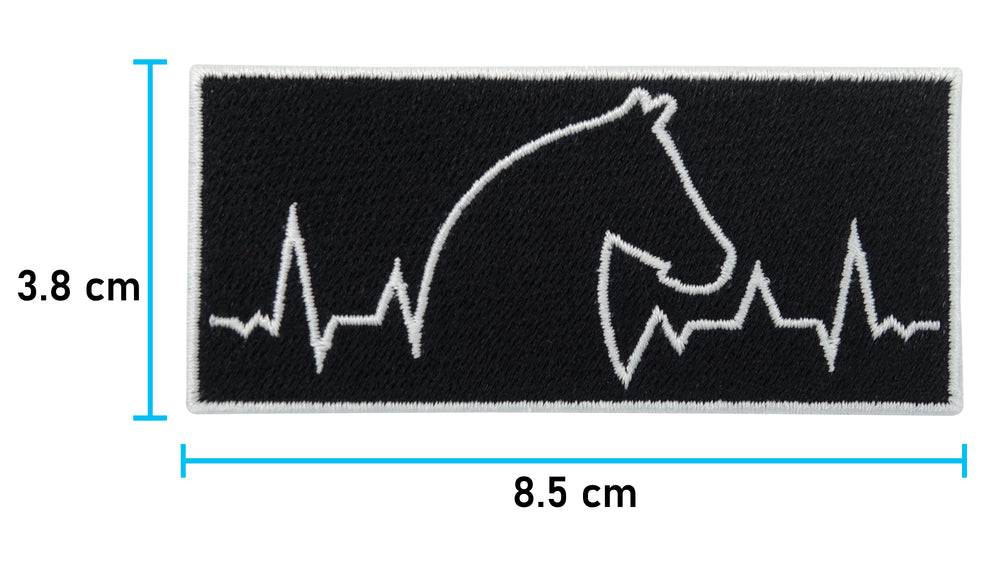 Herzschlag Pferdekopf Patch mit der Maße: 3,8 x 8,5 cm