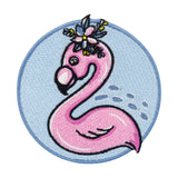 Blau, Rosa Flamingo mit Blumenkrone Patch