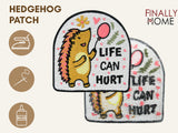 Vorder- und Rückseite des Patches, mit Bügelfolie. „Finally Home“ Logo und Nutzungsoptionen: Aufbügeln, Aufnähen, Aufkleben mit Textilkleber