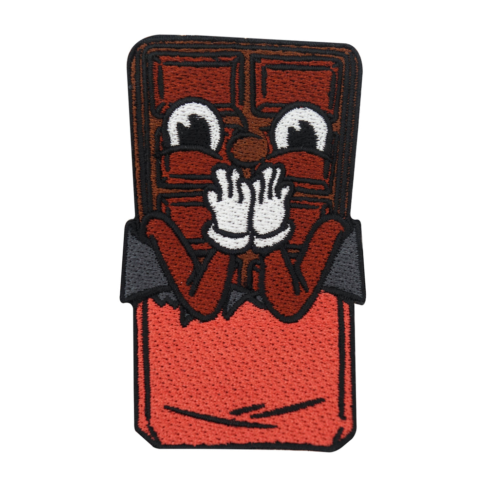 Brauner Tafel Schokolade mit Gesicht und Armen Patch