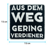 Spruch Patch mit der Maße: 7,3 x 7,3 cm