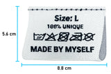 Etikett Patch mit der Maße: 5,6 x 8,8 cm