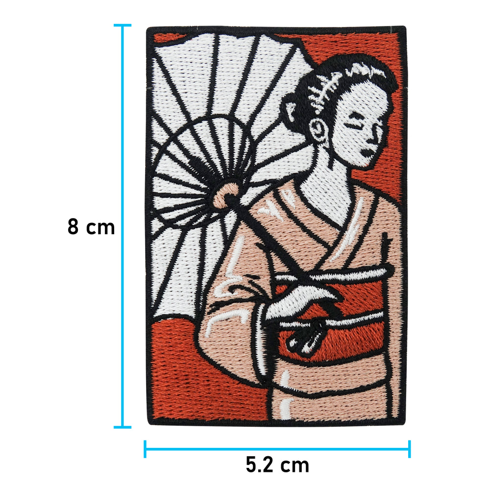 Japanische Frau mit Schirm Patch mit der Maße: 8 x 5,2 cm