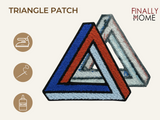 Vorder- und Rückseite des Patches, mit Bügelfolie. „Finally Home“ Logo und Nutzungsoptionen: Aufbügeln, Aufnähen, Aufkleben mit Textilkleber