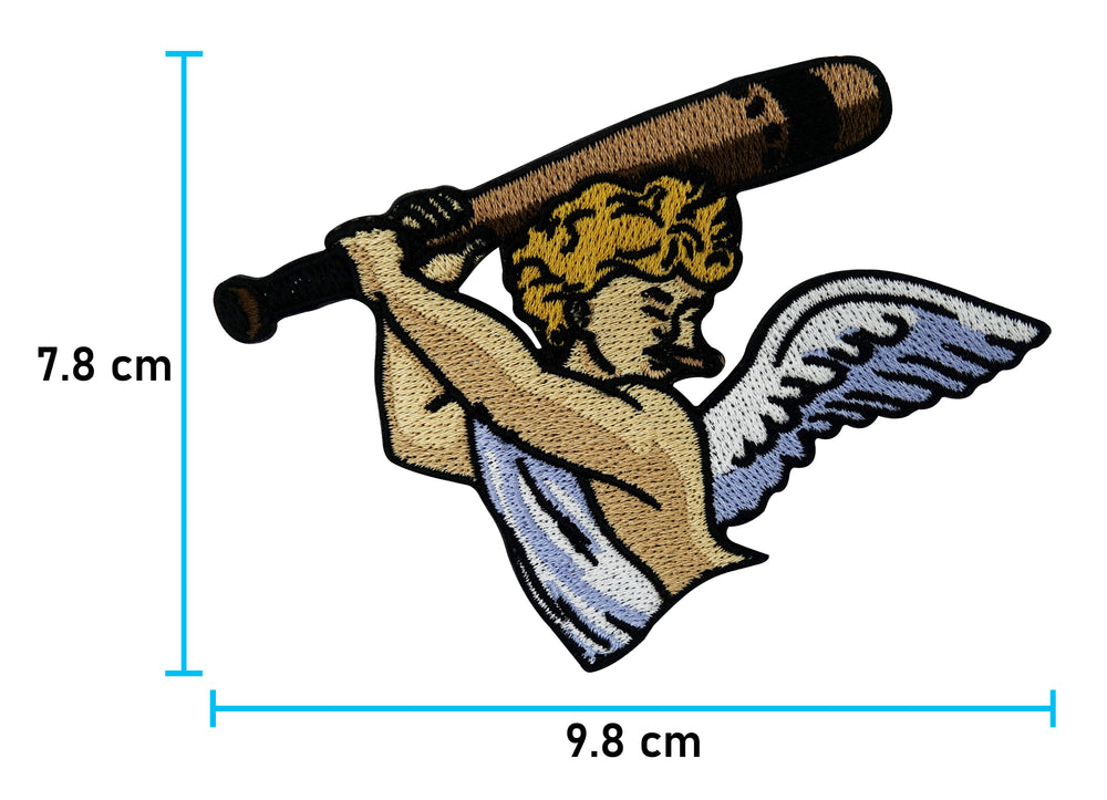 Engel mit Baseballschläger Patch mit der Maße: 7,8 x 9,8 cm