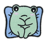 Grüner Sorgen Frosch auf Kissen Patch