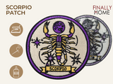 Vorder- und Rückseite des Patches, mit Bügelfolie. „Finally Home“ Logo und Nutzungsoptionen: Aufbügeln, Aufnähen, Aufkleben mit Textilkleber