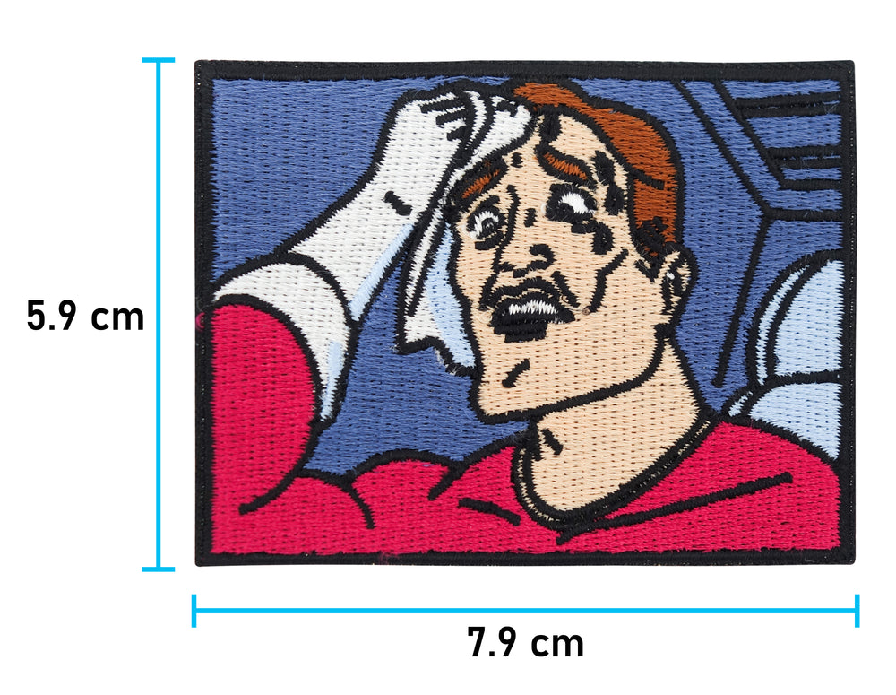 Schwitzender Mann Patch mit der Maße: 5,9 x 7,9 cm