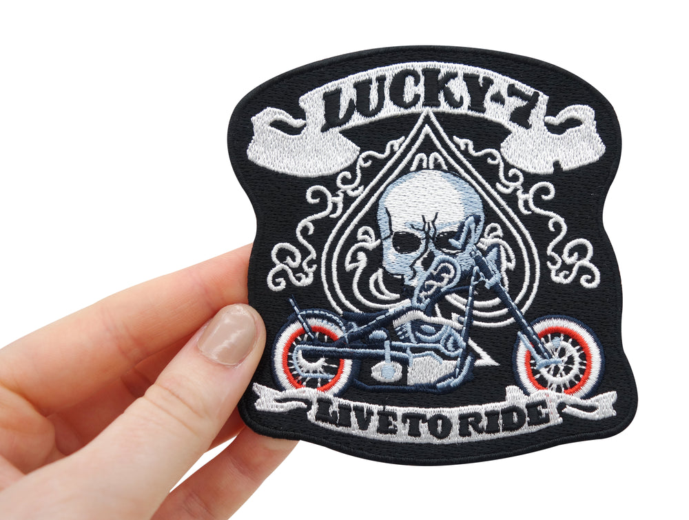 Kutte-Motorsport-Davidson-Weste-Lederkutte-Honda-Rocker-Bike-Retro-Lone-Wolf-Totenschädel-Skelett-Aufbügler-Bügelbild-Bügelpatch