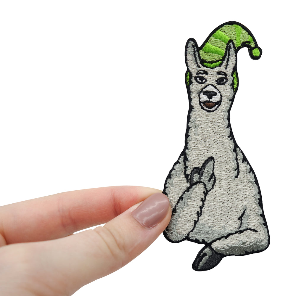 Flicken-Bügelflicken-Aufbügler-Bügelbild-Bügelpatch-Jeansjacke-Stinkefinger-Südamerika-Mexiko-Alpaca