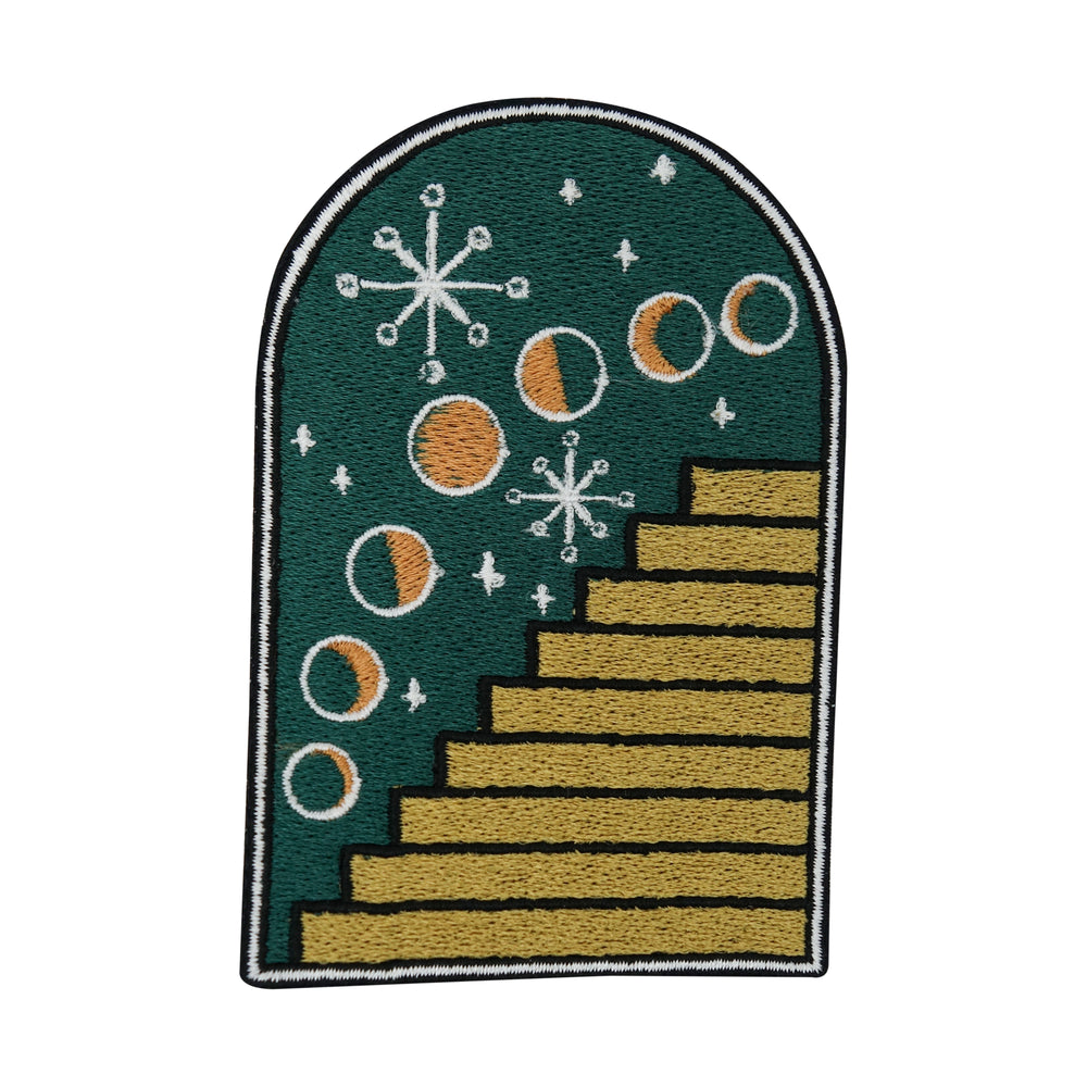 Sterne-Mond-Treppe-Sonne-Natur-Retro-Vintage-Bügelbild-Bügelpatch