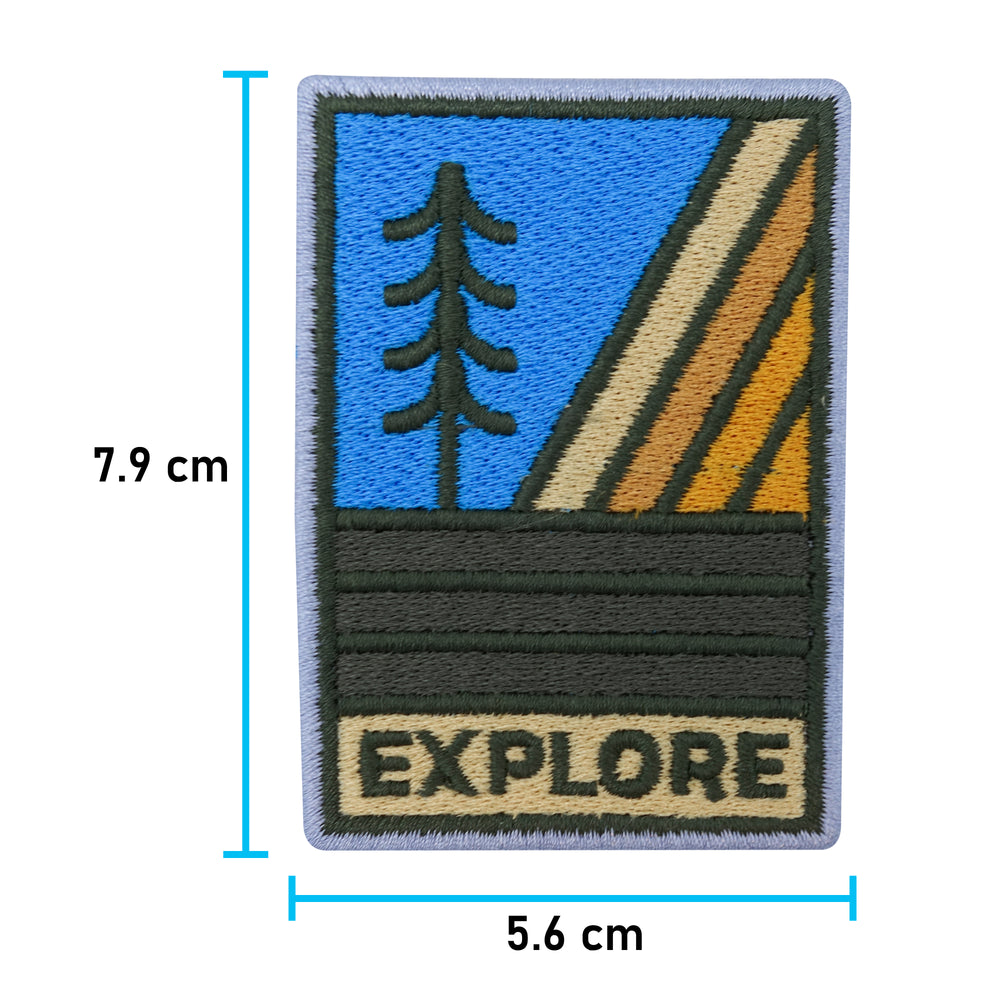 Explore-Baum-Berge-Wandern-Wanderer-Umwelt-Natur-Patch-zum-Aufbügeln-Aufbügler-Aufnäher-Flicken-Bügelflicken-Maße-7,9x5,6