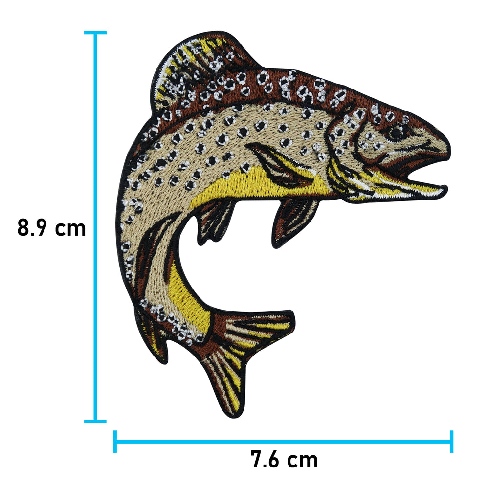Forelle-Fisch-Fische-Tiere-Angler-Patch-Zum-Aufbügeln-Maße-8,9x7,6cm