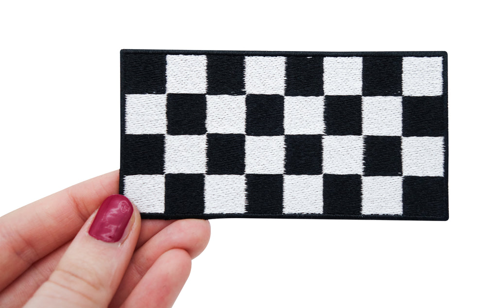Schachbrett-Vans-Bügelbild-Patch-Bügelpatch-schwarz-weiß-Aufbügler-Hand