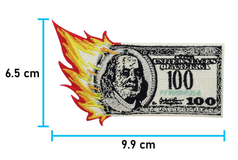 Geld-Feuer-Schein-Fire-Dollar-Money-Patch-Bügelpatch-Maße