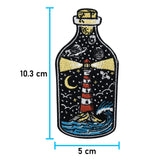 Leuchtturm in Flasche Patch zum Aufbügeln, Welle, Mond & Sterne Aufbügler