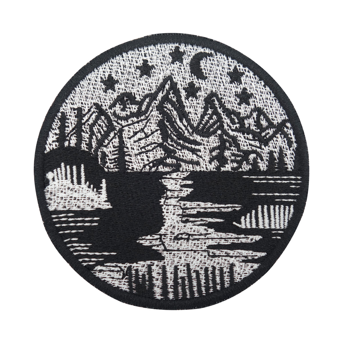 Klett Patch - Fluss in den Bergen | Outdoor Klett Patches, Wandern Aufnäher, Natur Klettpatches, Berg Badge, Camping Klettpatch Rund, Finally Home