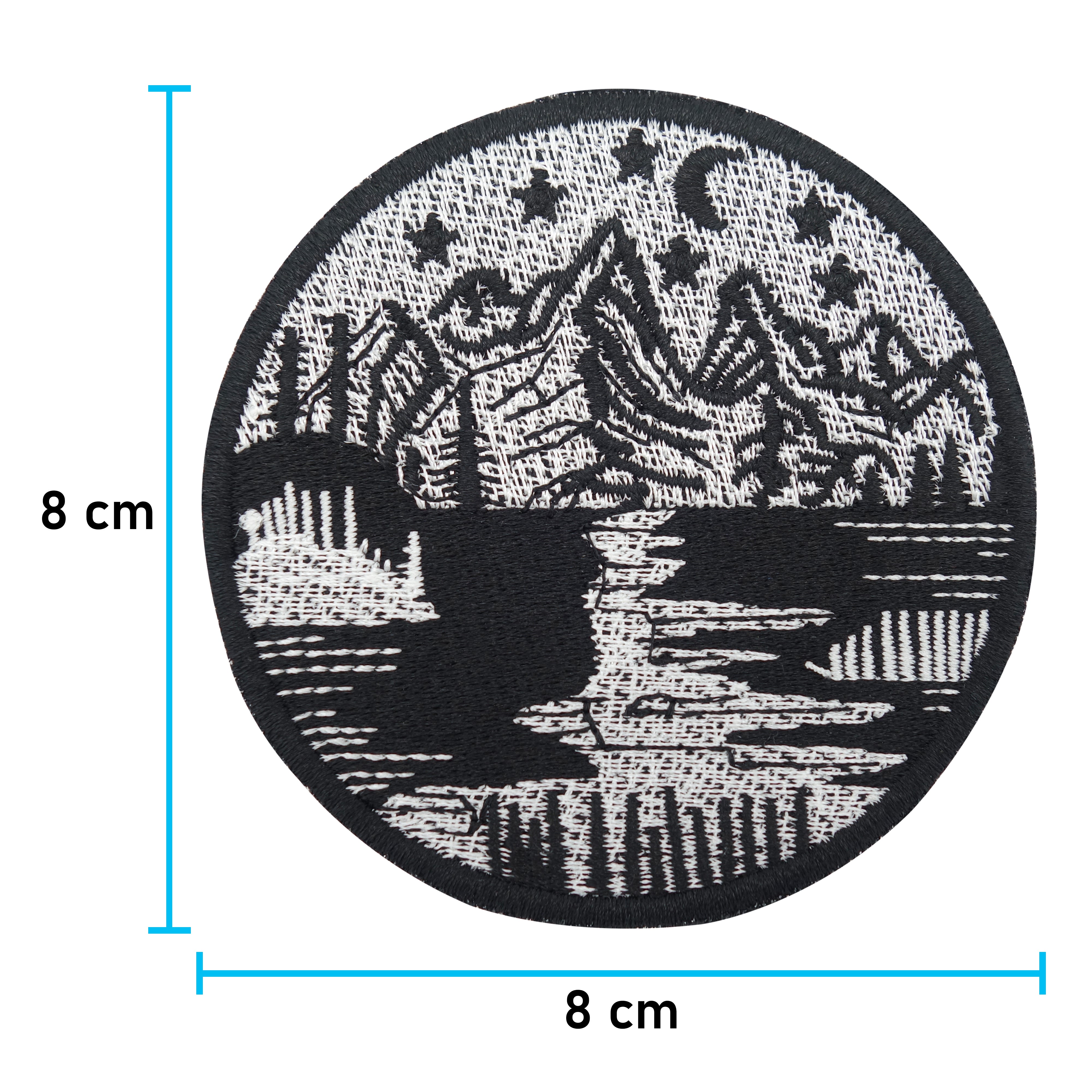 Klett Patch - Fluss in den Bergen | Outdoor Klett Patches, Wandern Aufnäher, Natur Klettpatches, Berg Badge, Camping Klettpatch Rund, Finally Home