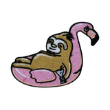 Sloth in Flamingo Swimming Ring with Cocktail Patch Iron-on Alcohol Patch