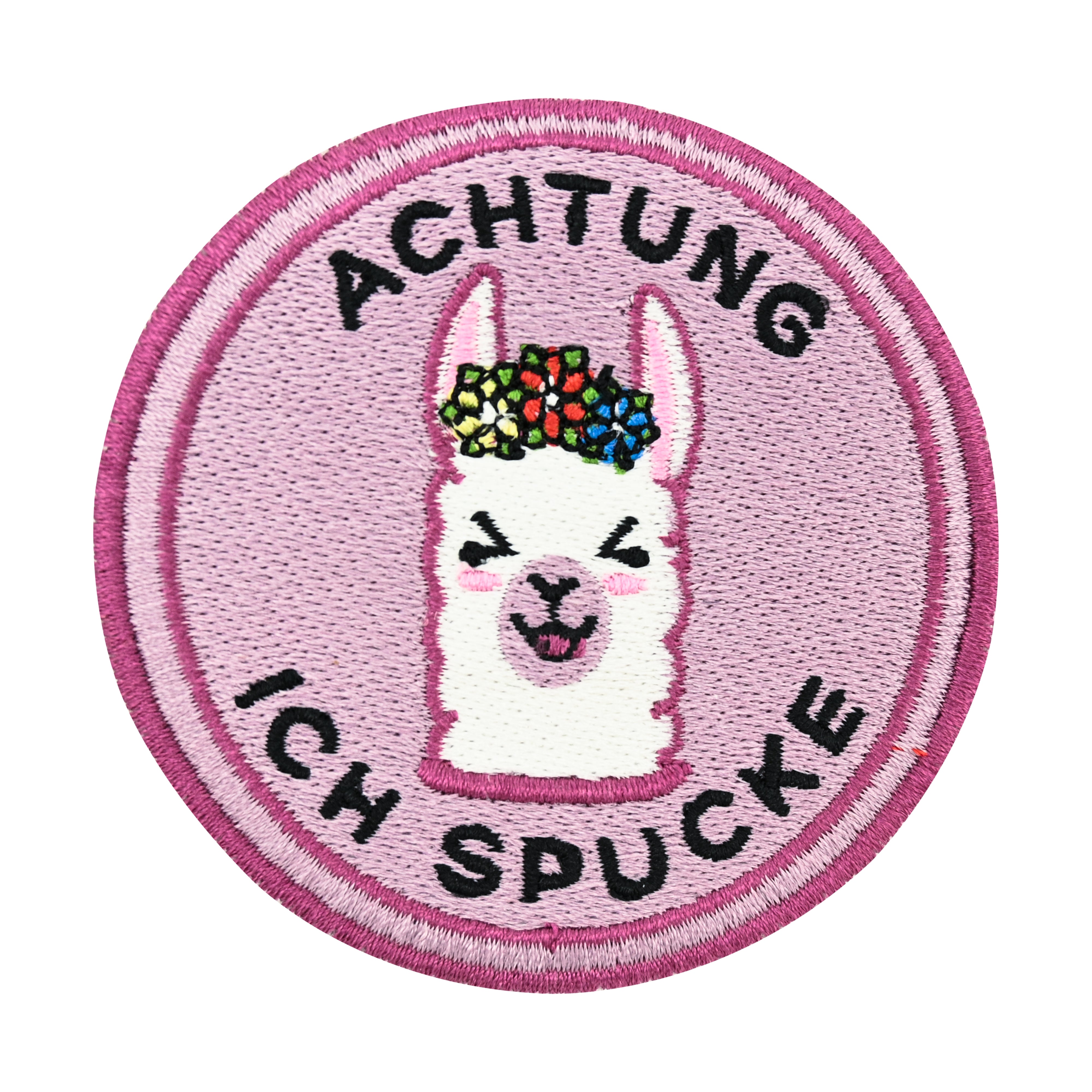 Klett Patch - Achtung ich Spucke Lama | Klett Patches Rund, Aufnäher, Lustige Klettpatches, Badge, Rosa Klettpatch, Finally Home