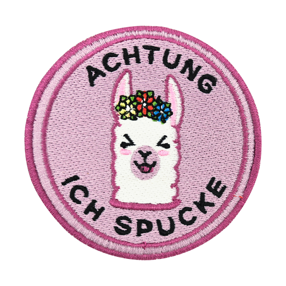 Klett Patch - Achtung ich Spucke Lama | Klett Patches Rund, Aufnäher, Lustige Klettpatches, Badge, Rosa Klettpatch, Finally Home