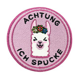 Klett Patch - Achtung ich Spucke Lama | Klett Patches Rund, Aufnäher, Lustige Klettpatches, Badge, Rosa Klettpatch, Finally Home