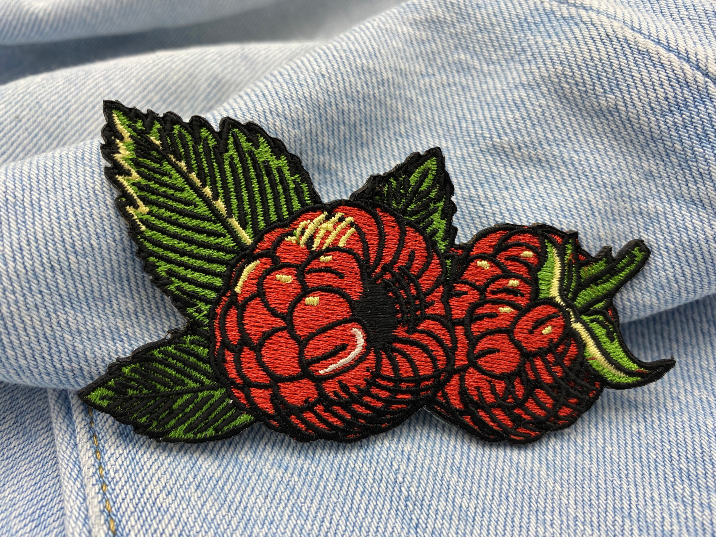 Himbeeren Obst Patch zum Aufbügeln | Früchte Blüten Patches, Essen Food Bügelflicken, Rote Frucht Flicken, Aufnäher Finally Home