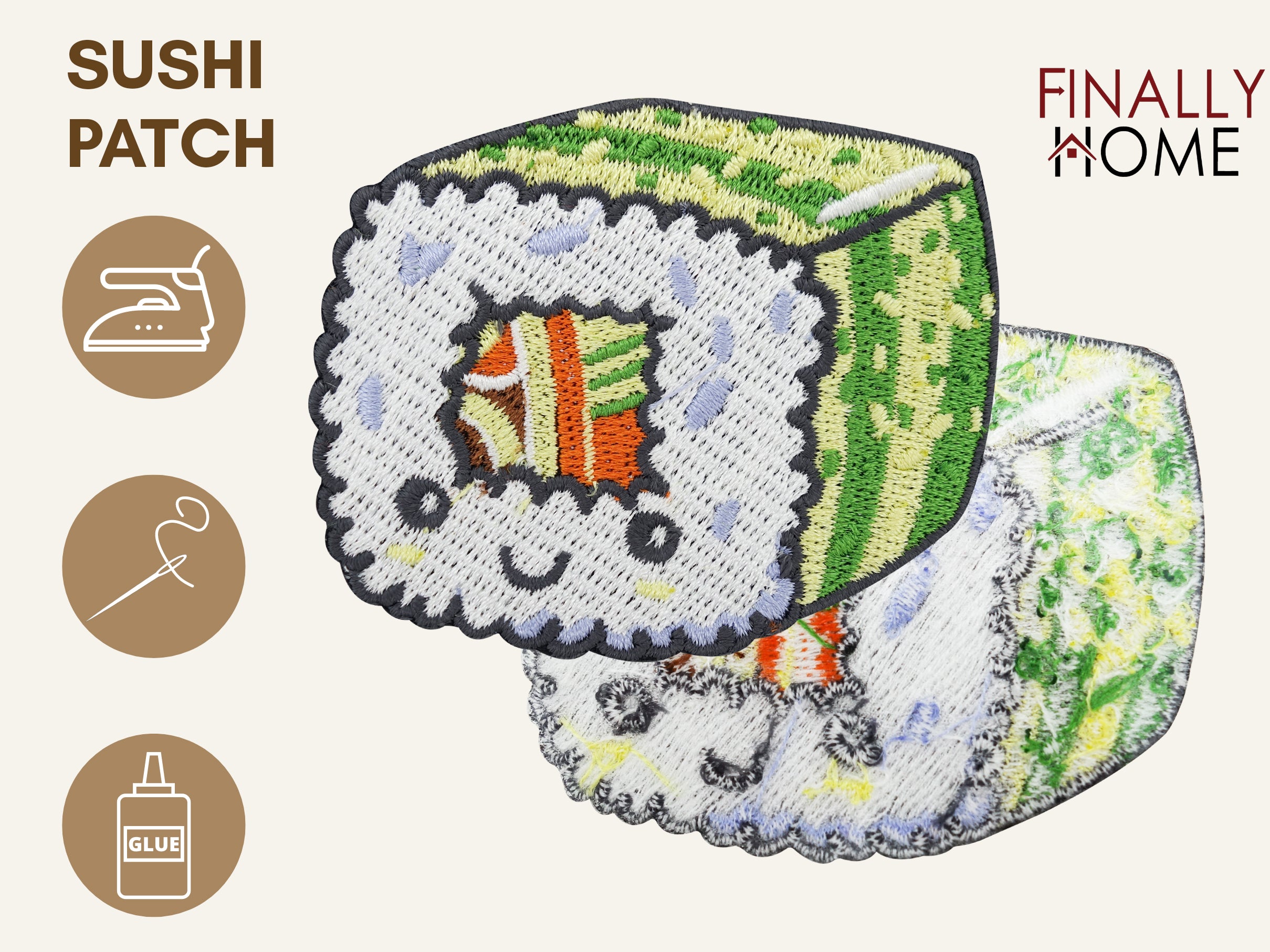 Kawaii Sushi Patch mit Bügelfolie mit den Icons aufbügeln, aufnähen, aufkleben
