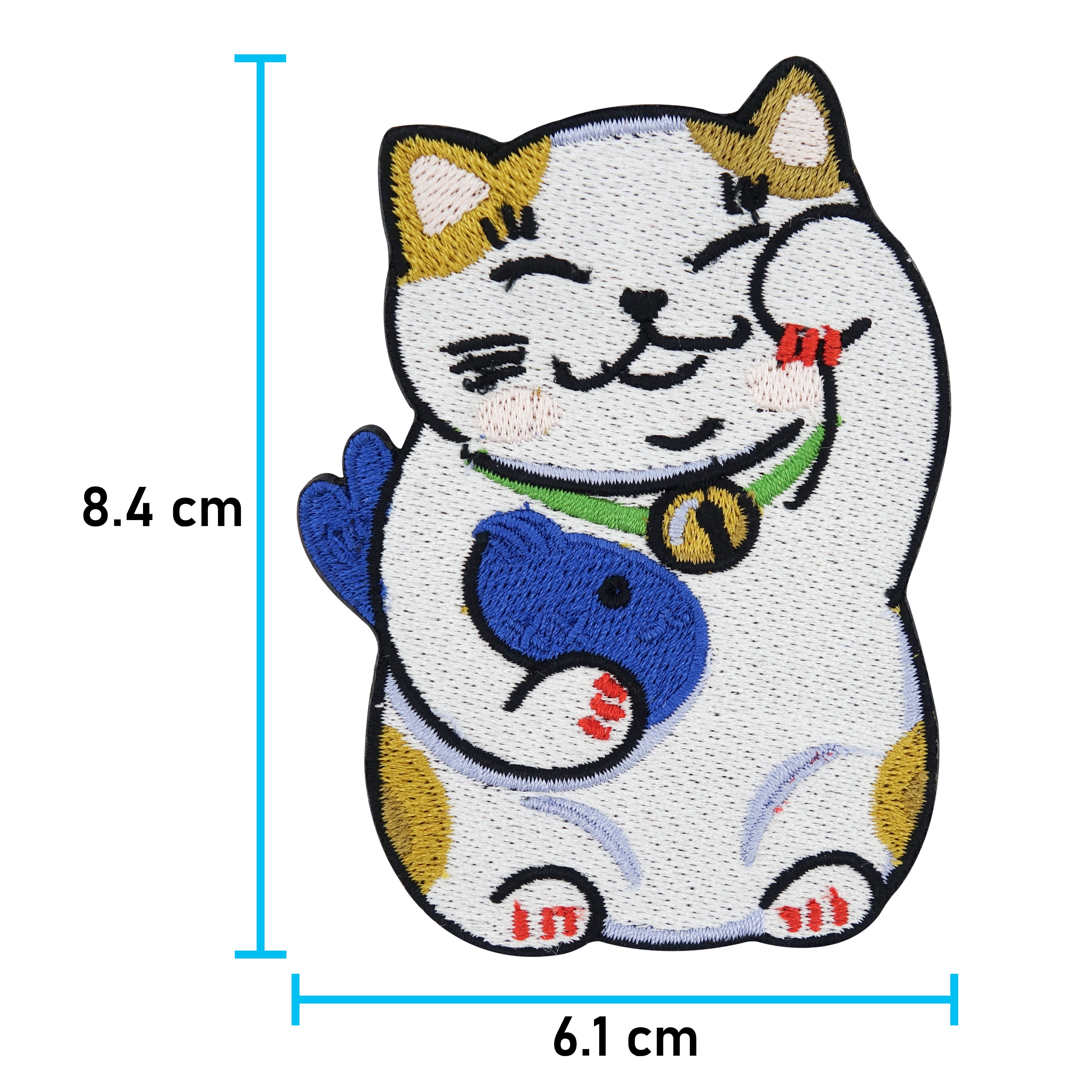Kawaii Glückskatze mit Fisch Bügelpatch | Aufnäher | DIY Accessoire